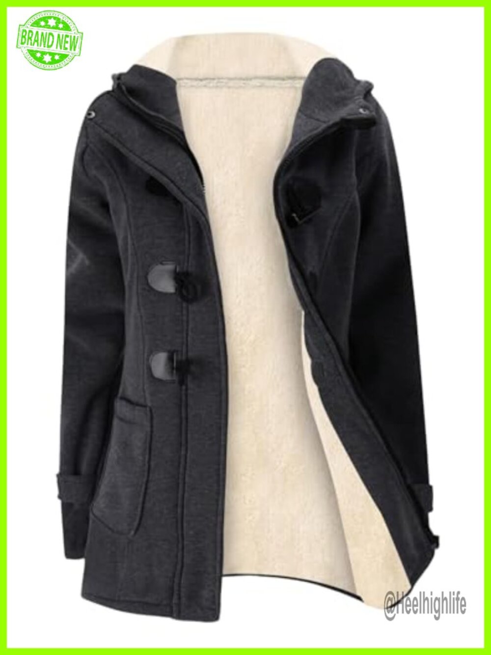 Sherpa Lined Duffle Toggle Coat Hooded Fleece Jacket Women's Winter